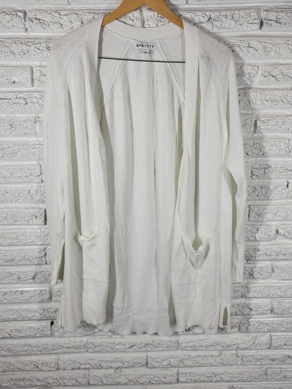 Ava & Viv White Open Cardigan Sweater Women's Plus 1X Knit Long Sleeve WHI9E